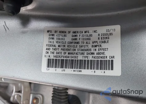 2013 Honda Accord Ex-L z USA, uszkodzony, nr VIN 1HGCR2F84DA154062